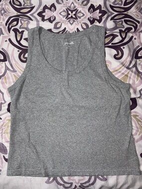 Light Gray Scoop Henley Tank with built in support